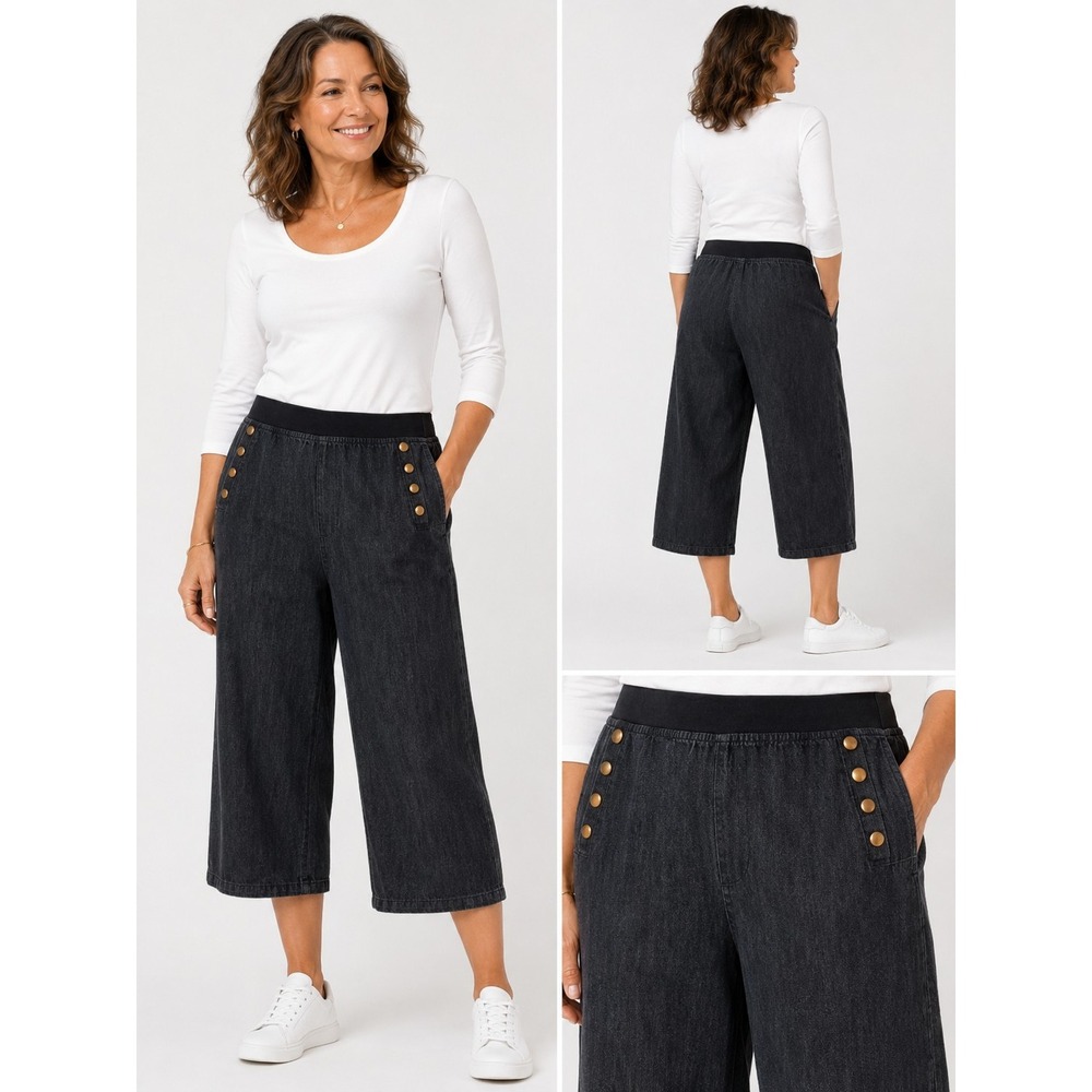 Ashley Stewart Womens Denim Cropped Wide Leg Size 14 97% Cotton Casual Boho Y2k